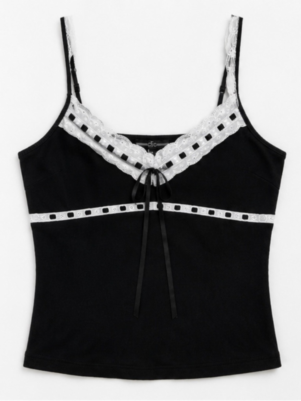 CYC Y2K Lace Trim Camisole Tank Top Black White XL